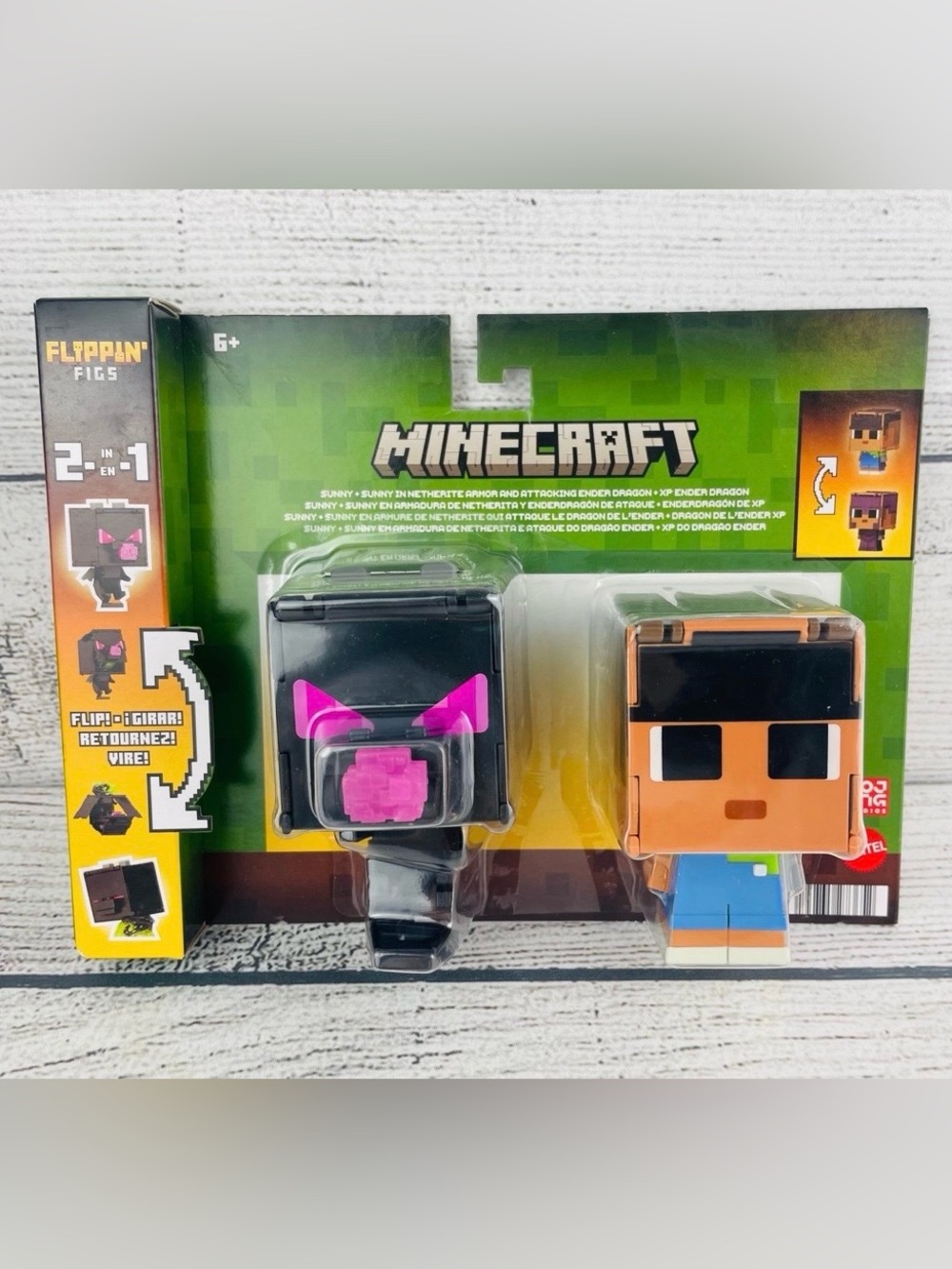 Minecraft Flippin’ Figs 2pk Action Figures 2in1 Sunny & Ender Dragon NEW